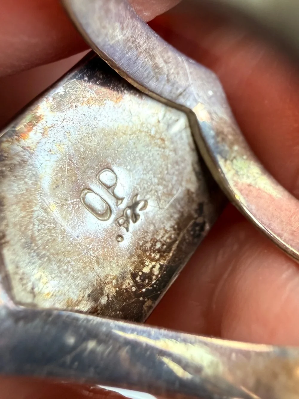 Vintage aged silver stamped OP 925 onyx size 5 3/4 ring